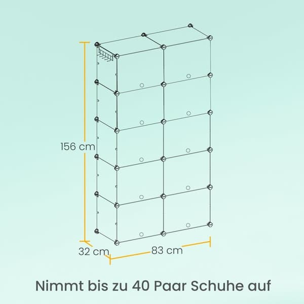 ROOTZ SHOE SHEM 10 COMMENT KABINET - Opbevaringsarrangør - Sko rack - Holdbar ABS & PP - 30x40x30cm rum. - 32x82x152cm samlet