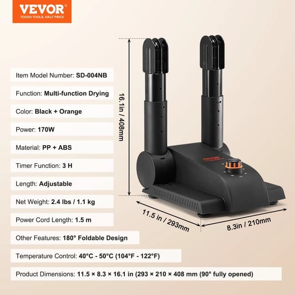 VEVOR Skotork, 170W Effekt, 180° Fällbar Design,2 Rör
