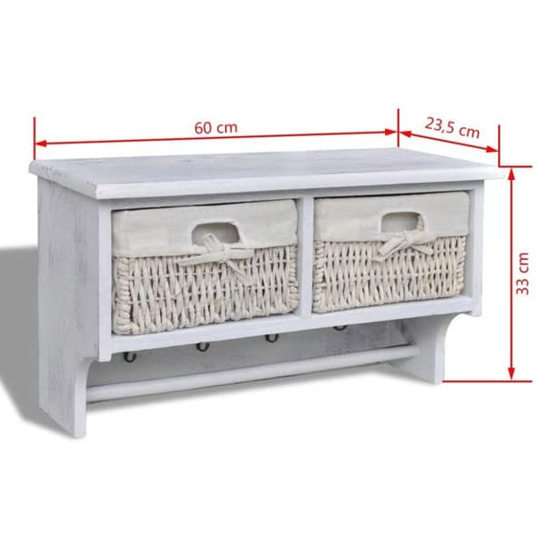 vidaXL Vegghylle hvit 60x23,5x33 cm keisertre
