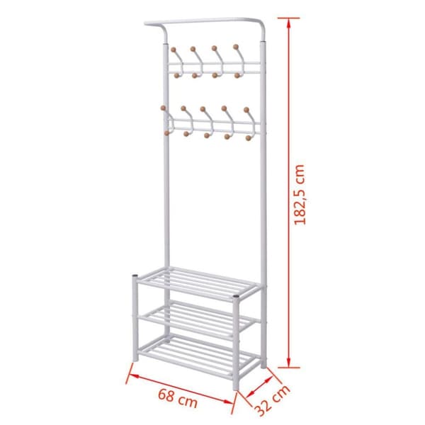 vidaXL knagerække med skoopbevaring 68x32x182,5 cm hvid