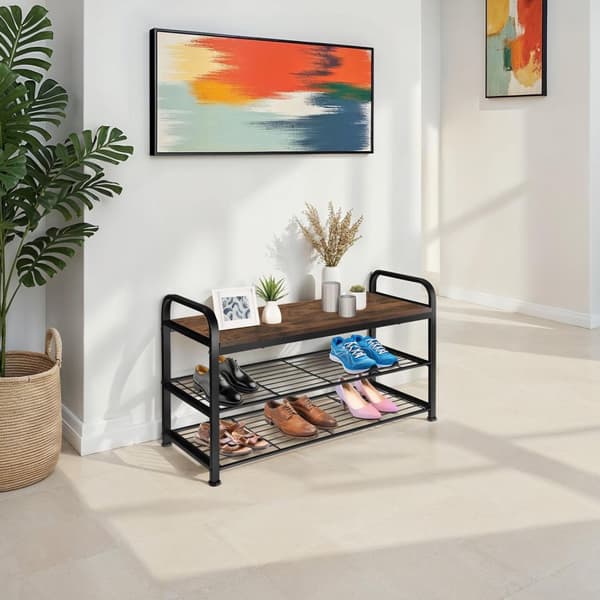 Skoreol Southampton 91x36x55cm - Industrielt mørkt træ, rustikt