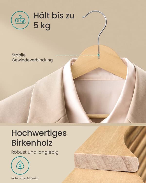 Klädhängare, SONGMICS CRW030B01, 43x21 cm, Naturalfärgad