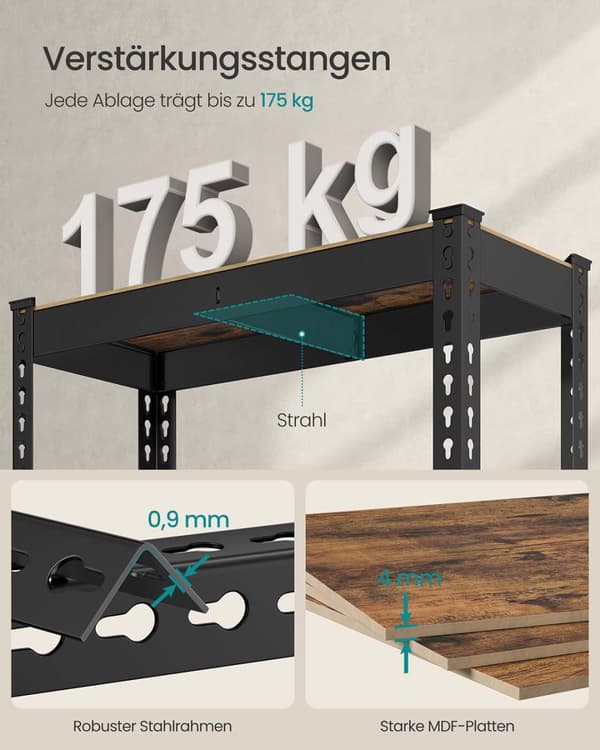 Robust hylla, SONGMICS GLR300E01, 30x75x150 cm, Svart