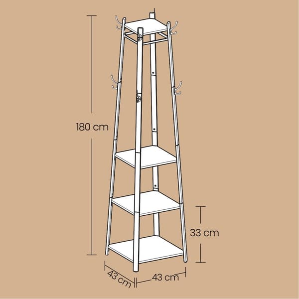 Tøjstativ, VASAGLE LCR080W09, 43x43x180 cm, Eg-Hvid