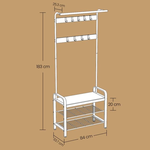 Vaateripustin, VASAGLE HSR400B01, 33,7x84x183 cm, ruskea ja musta