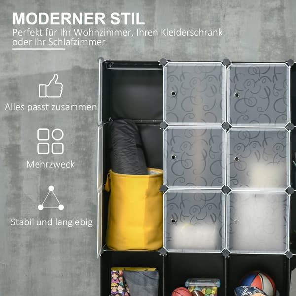 Gør-det-selv Garderobe, DIY-Würfelregal, 145x46x162 cm, Sort