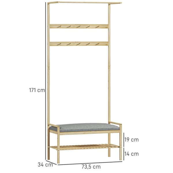 Vaateripustin, 73,5L x 34S x 171K cm, Luonnonvärinen