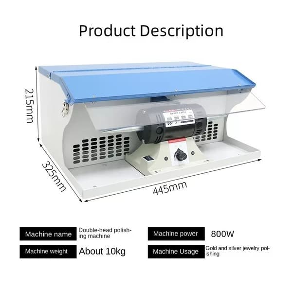800W Polermaskine, 10000 RPM tomgangshastighed, kraftig bænkpudser, kompakt design