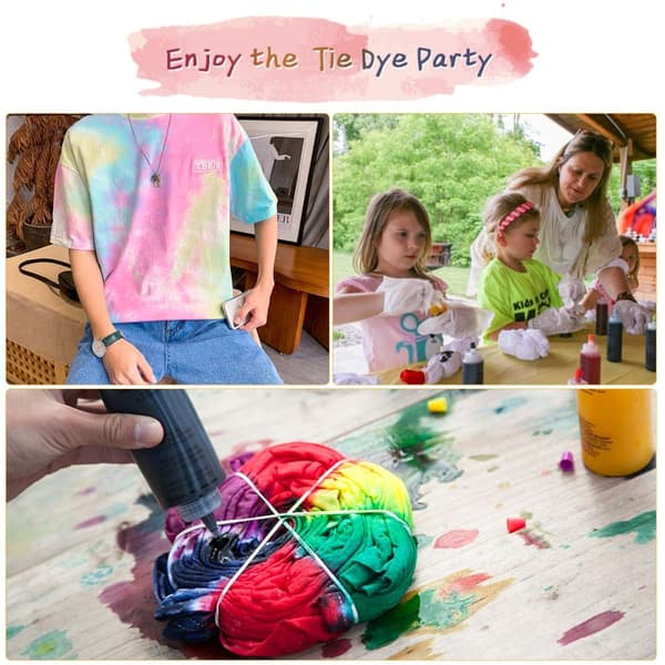 Tie-Dye Kit, Stof Tekstil Farver Levende Stof Tekstil med 20 stk gummibånd & 4 stk vinyl handsker