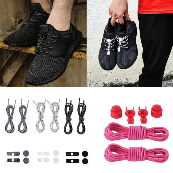 Knytfria Skosnören – Elastiska Snören för Vuxna & Barn Black