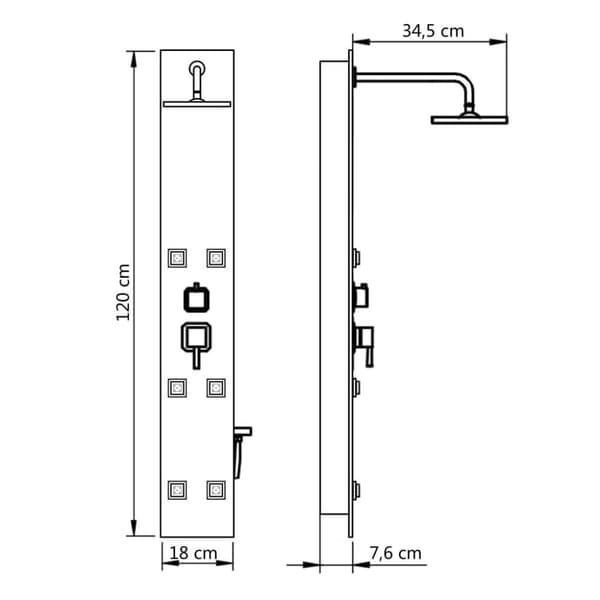 vidaXL Dusjpanel glass 18x42,1x120 cm svart