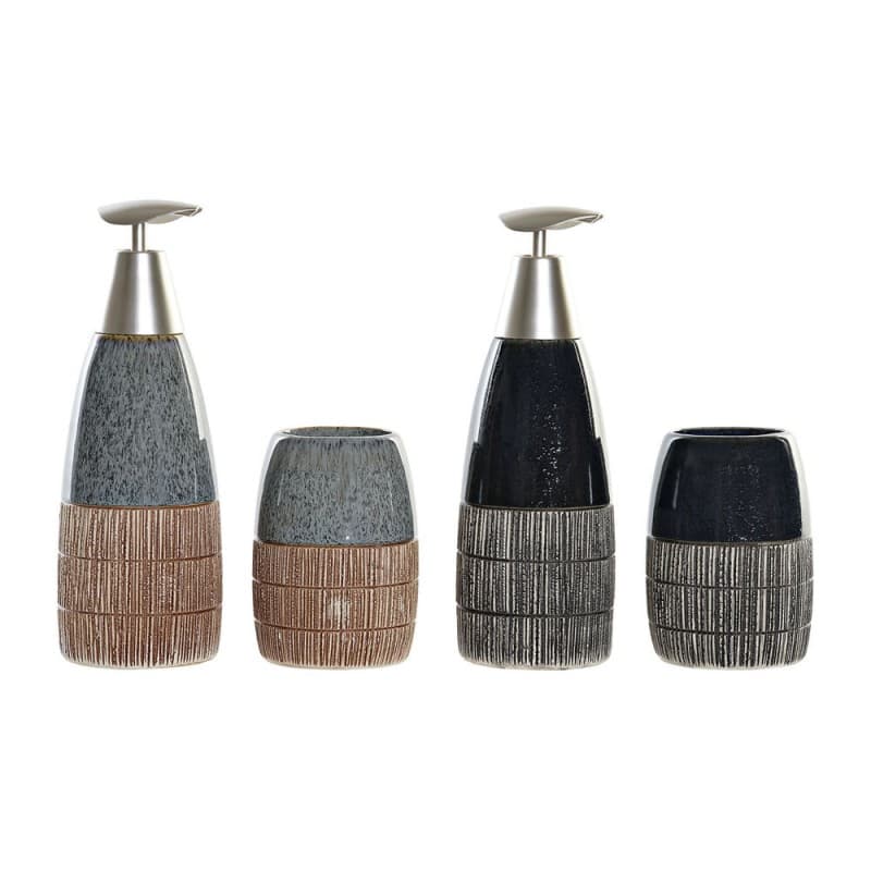 Badkit DKD Home Decor Brun Svart Grå Stengods Boho (2 pcs)