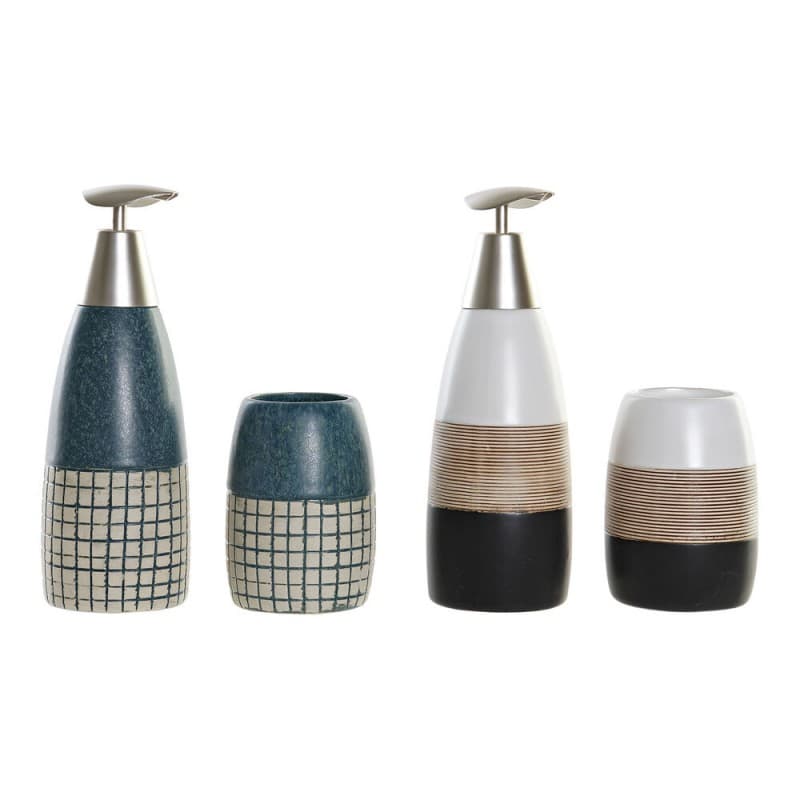 Badkit DKD Home Decor Vit Brun Svart Stengods Marinblå Boho (2 pcs)