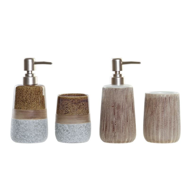 Badkit DKD Home Decor Brun Grå Stengods Boho (2 pcs)