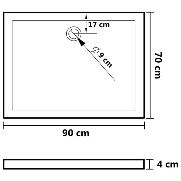vidaXL Suihkualusta valkoinen 90x70x4 cm ABS