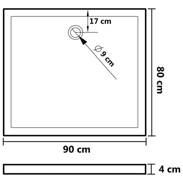 vidaXL brusekar 80x90 cm ABS rektangulært sort - Brusekar