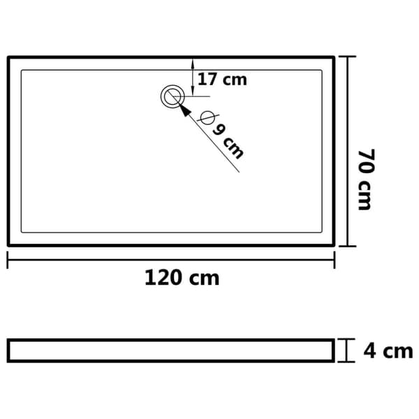 vidaXL brusekar 70x120 cm ABS rektangulært sort -  Brusekar