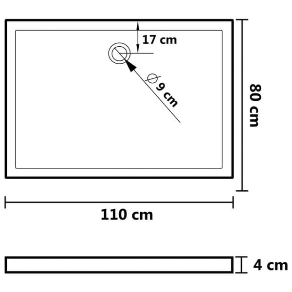 vidaXL brusekar 80x110 cm ABS rektangulært hvid - Brusekar