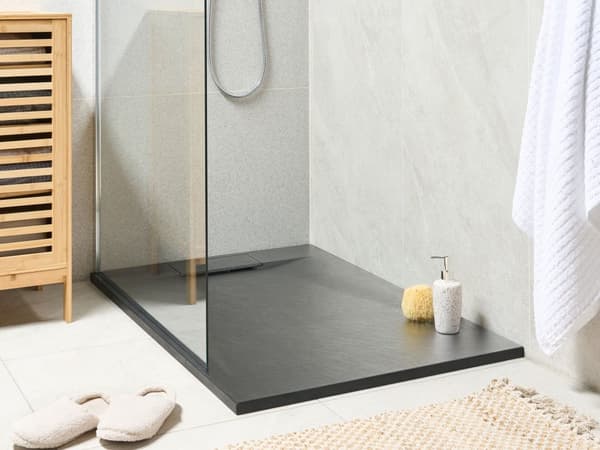 Dusjkar med Sluk Svart SMC 80 x 120 x 3 cm Minimalistisk Stil Natursteinseffekt