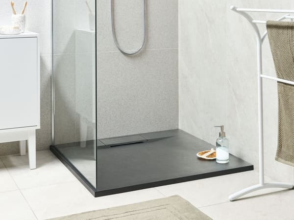 Dusjkar med Sluk Svart SMC 90 x 90 x 3 cm Minimalistisk Stil Natursteinseffekt