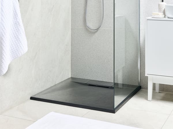 Dusjkar med Sluk Svart SMC 80 x 80 x 3 cm Minimalistisk Stil Natursteinseffekt