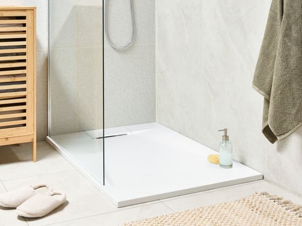 Dusjkar med Sluk Hvit SMC 80 x 120 x 3 cm Minimalistisk Stil Natursteinseffekt