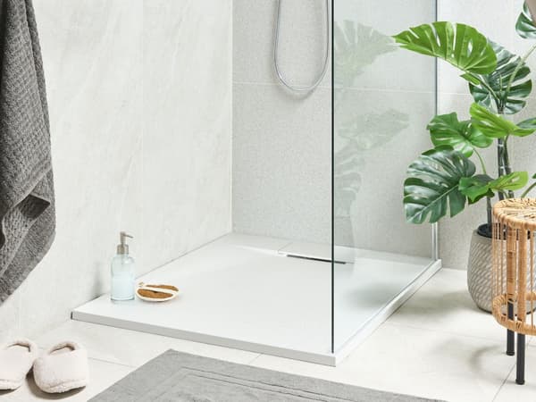 Dusjkar med Sluk Hvit SMC 80 x 100 x 3 cm Minimalistisk Stil Natursteinseffekt