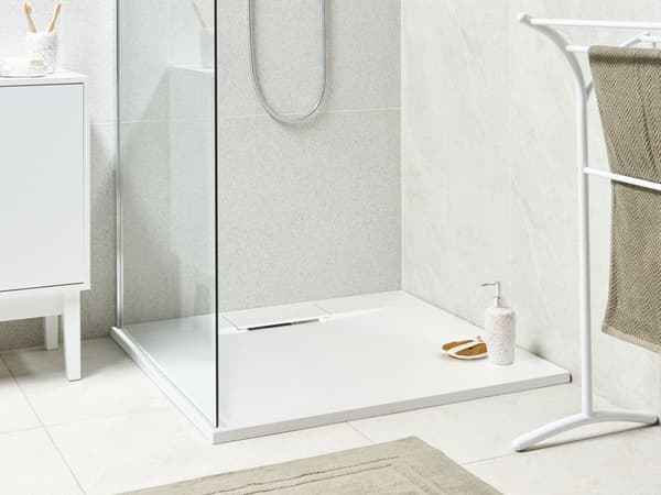 Dusjkar med Sluk Hvit SMC 90 x 90 x 3 cm Minimalistisk Stil Natursteinseffekt