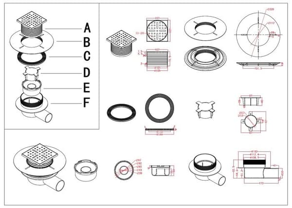 Avlopp - Aurlane - REGNIG och HÖG REGNIG - Rostfritt stål krom - Horisontellt utlopp - 50 mm