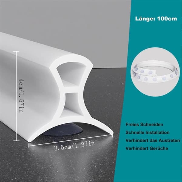 Lollanda Shower Threshold / Water Barrier – fleksibel silikonestrimmel med sugekopper, vandtæt brusebånd for at forhindre stænk