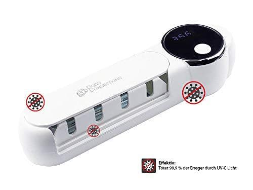 Gode forbindelser UV-C tandbørstedesinfektionsstation, til fire elektriske/manuelle tandbørster, hvid, 22,5 x 4,2 x 6,7 cm, UVC-0003