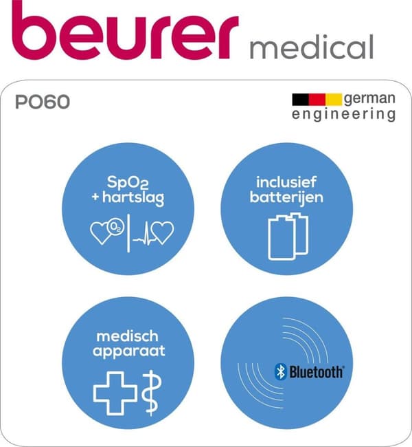 Beurer PO60 - Happimittari/pulssioksimetri - Sykemittari - Bluetooth