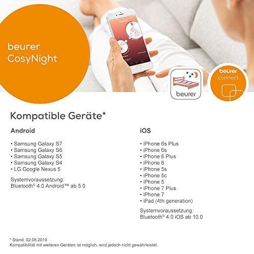 Beurer UB 190 CosyNight komfortuppvärmd underfilt, fjärrstyrbar via app och Amazon Alexa, två temperaturzoner