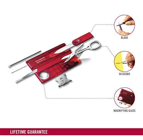 Victorinox fickkniv Swiss Card Lite (13 funktioner, LED-ljus, förstoringsglas, sax, stift) röd transparent