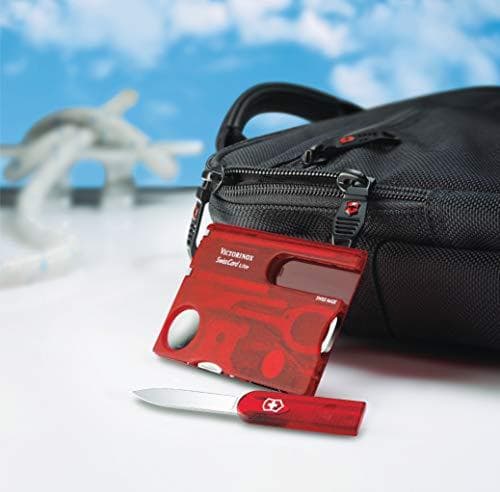 Victorinox fickkniv Swiss Card Lite (13 funktioner, LED-ljus, förstoringsglas, sax, stift) röd transparent