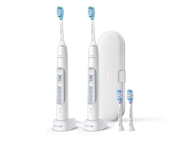 Philips HX9611/19 Expertclean 7300, hvid, inkl. rejsetaske, dobbeltpakke elektrisk tandbørste med lydteknologi, trykregulering (HX9611/19)