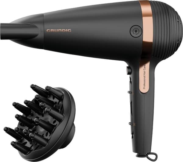 GRUNDIG HD7081 - Hårtork med indragbar sladd - 2100W - Jonisk funktion - Kallluftsknapp - 2 hastigheter - 3 temperaturer