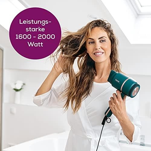 Beurer HC 35 Ocean hårtork, kompakt hårtork med jonfunktion för glänsande & slätt hår, inklusive stylingmunstycke, 1600-2000 watt