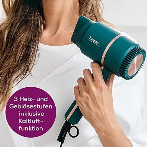 Beurer HC 35 Ocean hårtork, kompakt hårtork med jonfunktion för glänsande & slätt hår, inklusive stylingmunstycke, 1600-2000 watt