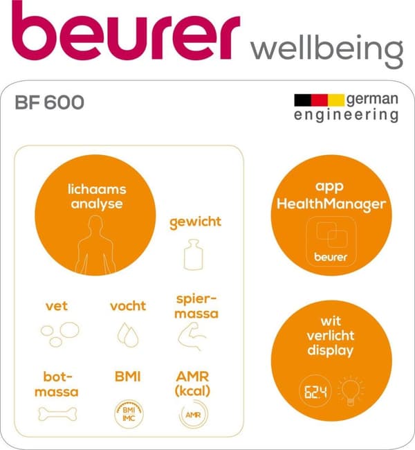 Beurer BF600 - Henkilövaa'an runkoanalyysi - Bluetooth - 180kg - Musta