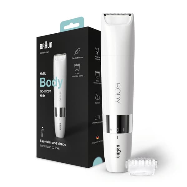Braun Body BS1000 Minitrimmer, Elektrisk hårfjerning til kvinder og mænd - Hvid