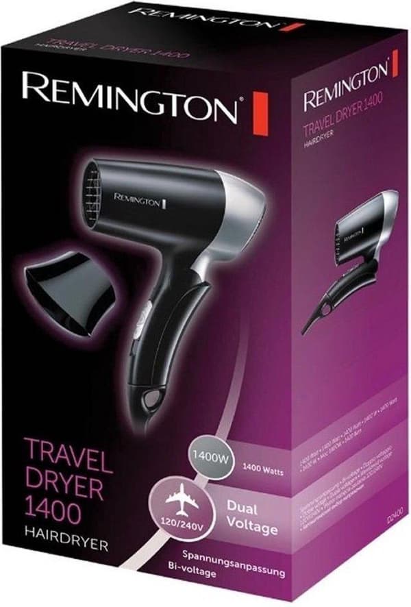 Remington sammenklappelig rejsehårtørrer D2400, verdensomspændende spænding 1400 watt - rejsehårtørrer