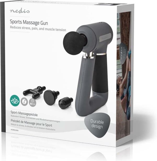 Nedis Sport Massage Gun | Akkukäyttöinen | Sisäänrakennettu litiumioni | Ladattava | 6 hierontatilaa | USB-kaapeli | harmaa