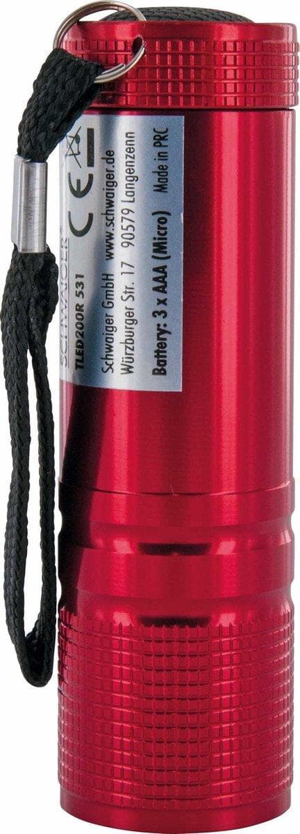 Schwaiger TLED200R 531. Lommelygtetype: Håndlommelygte, Farve på produkt: Rød, Materiale hus: Aluminium. Lampetype: COB LED, antal lampe(r): 1 lamper,