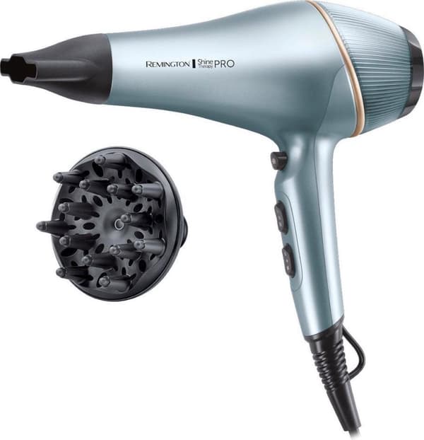 Remington hårtørrer, 2.200 watt effekt, 3 varmeindstillinger, 2 blæserindstillinger, AC-motor, ionfunktion (45683560100) Blå