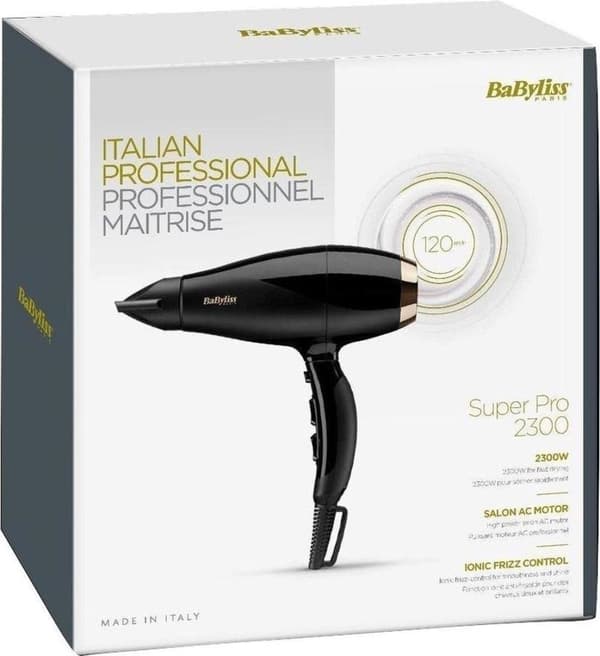 BaByliss 6714E Super Pro -hiustenkuivain 2300 W mustana ja kullana (6714E)