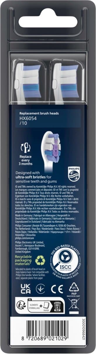 Philips Sonicare Optimal Sensitive - HX6054/10 - Borsthuvuden - Vit - 4 delar