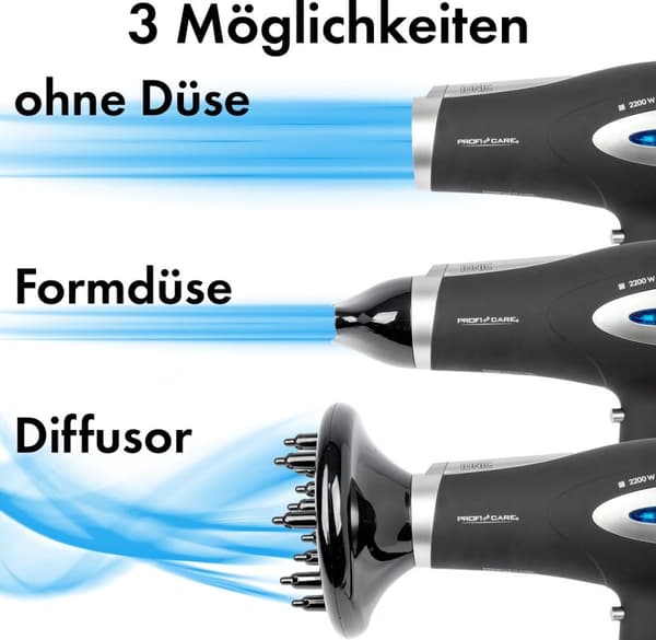ProfiCare HTD 3113 - Hårmedicin med joniseringsfunktion och diffusor - Svart - 2200W