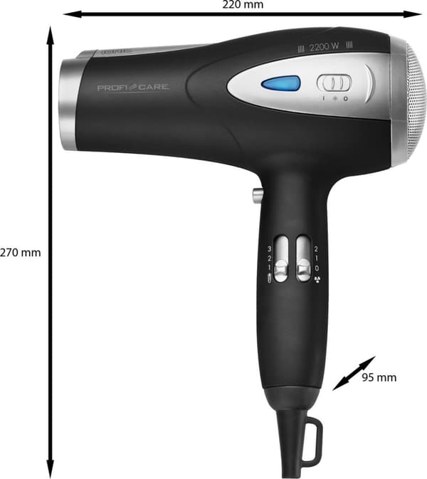 ProfiCare HTD 3113 - Hårmedicin med joniseringsfunktion och diffusor - Svart - 2200W