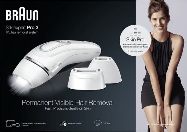 Braun IPL Hårfjerningsenhed Silk-expert Pro 3 - hårfjerning til hjemmetaske - 3 hoveder - PL3230